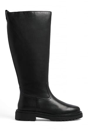 Black Leather Profile Sole Boots
