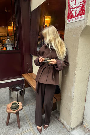 Brown Tailored Mid Waist Pants