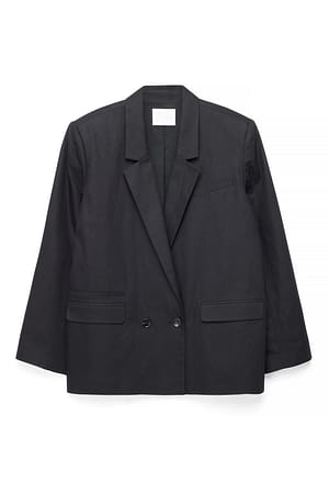 Black Linen Blend Maxi Oversized Blazer