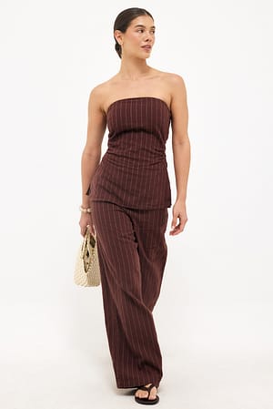 Brown Pantalon large en lin mélangé à taille haute