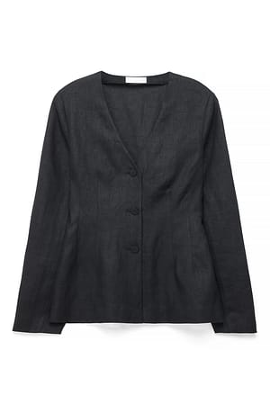 Black Timeglassbluse i lin
