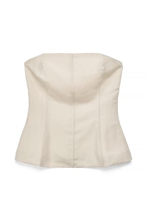 Beige Stundenglas-Top aus Leinen-Lyocell-Mix mit Nahtdetail