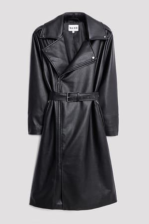 Langer Biker-Pu-Trenchcoat