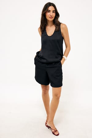Black Long Satin Shorts
