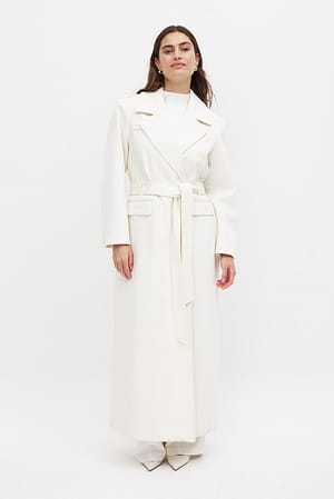 Off White Long Shoulder Pad Coat