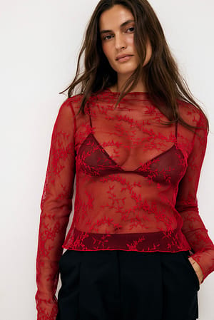 Red Long Sleeve Lace Top
