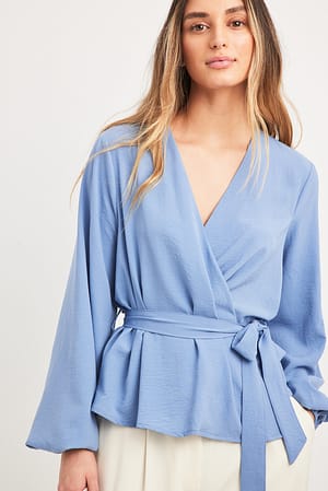 Long Sleeve Overlap Tie Blouse
