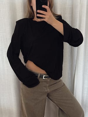 Black Long Sleeve Shoulderpad Top