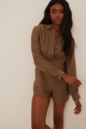 Long Sleeved Linen-blend Playsuit
