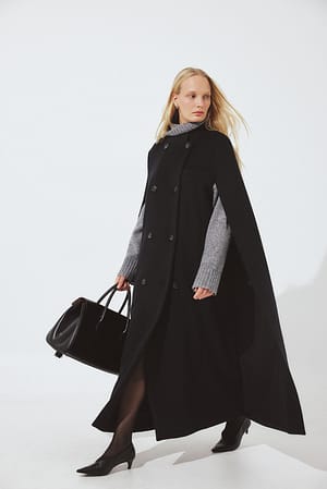 Black Long Wool Blend Coat