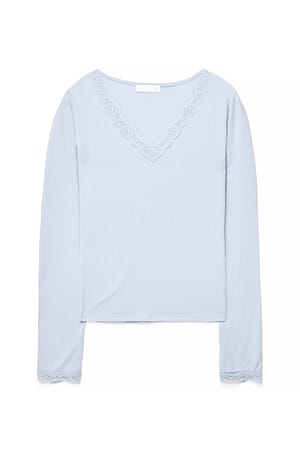 Light Blue Jersey top met lange mouwen en kanten inzet