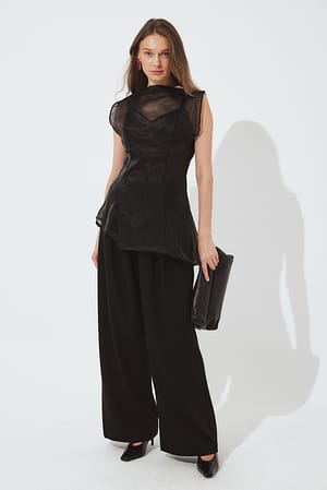 Black Pantalon ample à taille haute