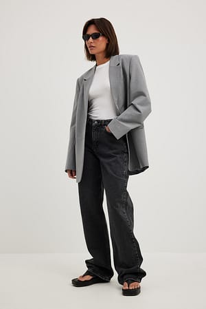 Grey Straight Mid Waist Jeans
