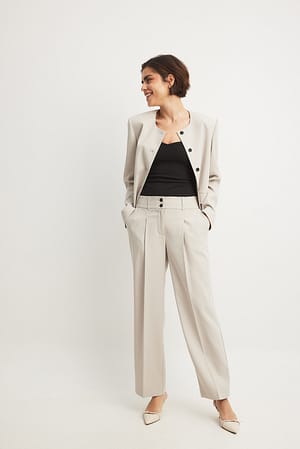 Sand Loose Mid Waist Trousers