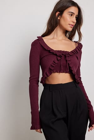 Strikket cardigan med lurex og volanger