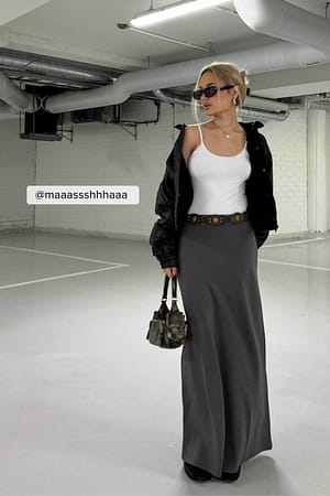 Dark Grey Soft Line Flowy Maxi Skirt
