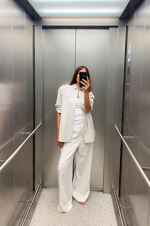 White Linnen broek met elastische taille