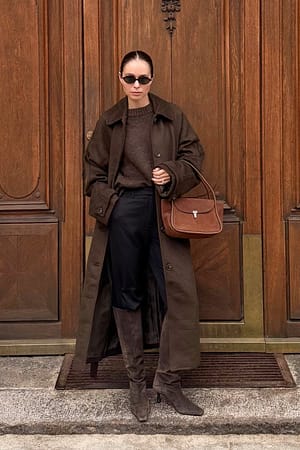 Dark Brown Oversized Raglan Sleeve Wool Blend Coat