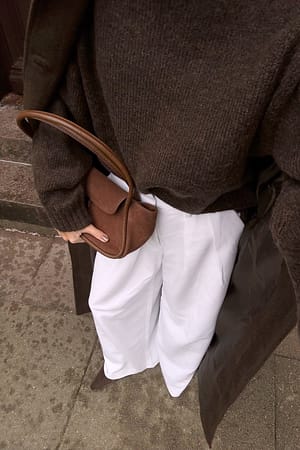 Brown Pull en maille de laine mélangée à encolure ronde