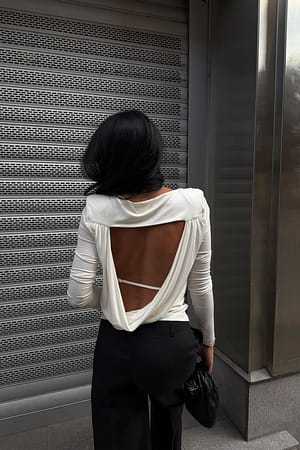 Offwhite Lyocell Deep Back Draped Top