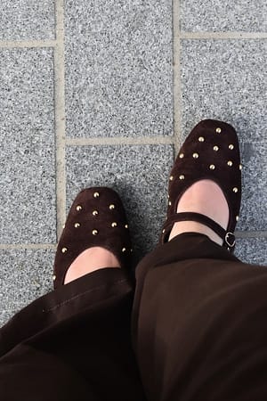 Brown Suede Studs Ballerinas