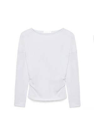 White Marked Waist Long Sleeve Jersey Top