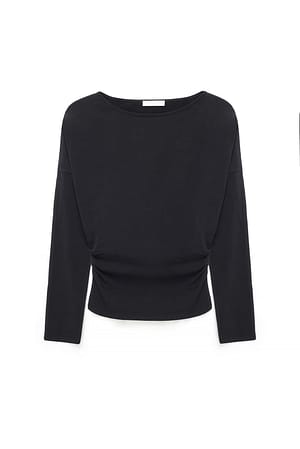 Black Marked Waist Long Sleeve Jersey Top