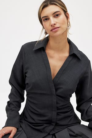 Marked Waist Asymmetric Blouse