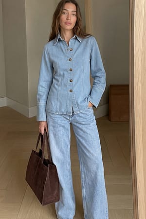 Light Blue Marked Waist Denim Shirt