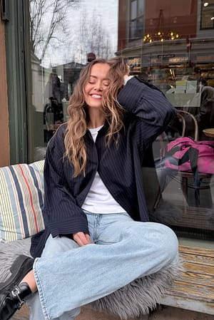 Navy Stripe Gestreifte oversized Hemdbluse