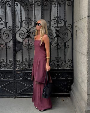 Dark Plum Chiffon Layered Midi Dress