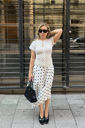 Dot Print Asymmetric Midi Skirt