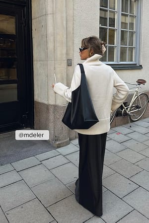 Black Leather Triangular Tote Bag