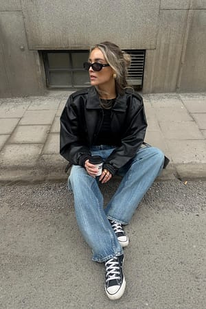 Veste oversize en similicuir avec poche