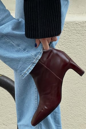 Burgundy Squared Toe Leather Ankle Boots
