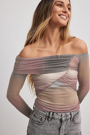 Ombre Print Mesh Draped Top