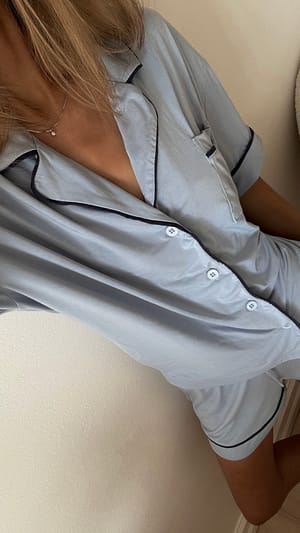 Navy/Light Blue Kortærmet pyjamasskjorte