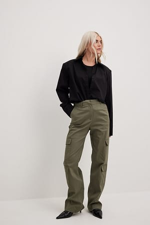 Mid Waist Cargo Pocket Pants