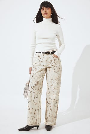 Print Mid Waist Printed Denim