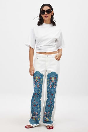 Mid Waist Printed Denim