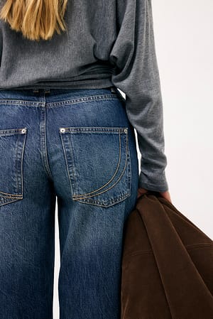 Dark Blue Mid Waist Seam Detailed Jeans