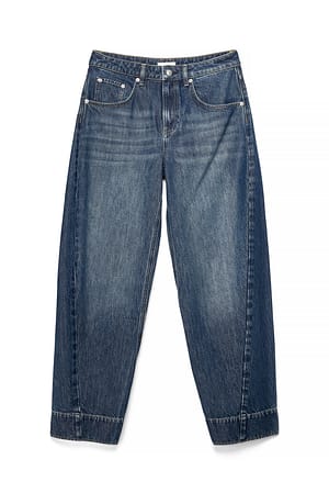 Dark Blue Mid Waist Seam Detailed Jeans