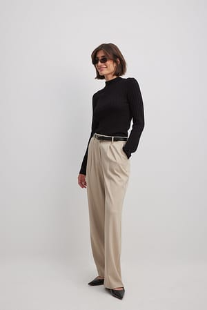 Mid Waist Straight Leg Suit Pants