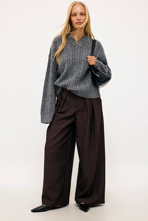 Brown Pantalon de costume taille mi-haute