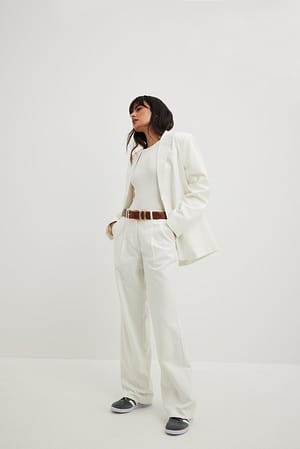 Cream Mid Waist Suit Trousers