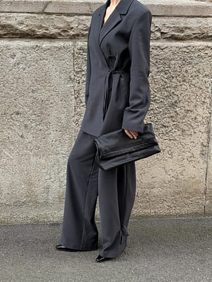Grey Mid Waist Tie Detail Pants