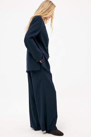 Navy Mid Waist Wide Leg Pants