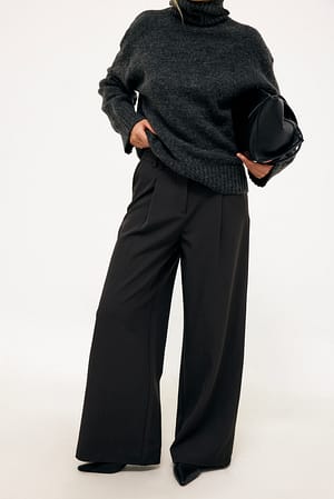 Dark Grey Pantalon large taille haute