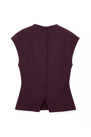 Burgundy Jersey-Oberteil mit Stehkragen