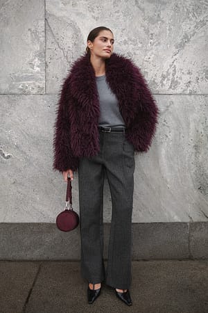 Burgundy Curly Faux Fur Jacket